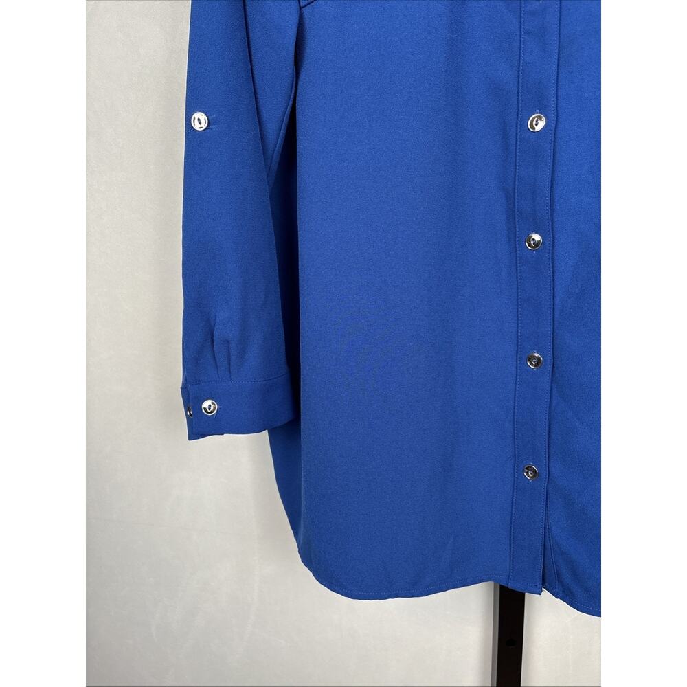 Susan Graver Button Down Blouse Women's 18W Blue Silver Buttons Stretch Roll Tab - Picture 5 of 13
